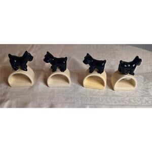 Set of 4 Vintage Thomas O'brien Black & White Scottie Puppy Ceramic Napkin Rings